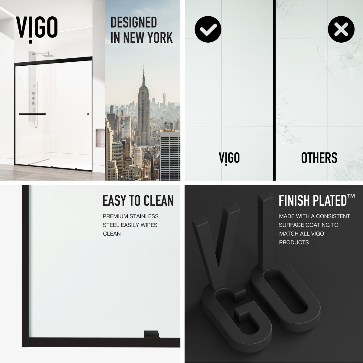 Satro 56 to 60 in W x 74 in H Double-Sliding Door in Matte Black (6mm) Clear Glass and Elan 24 in. Linear Shower Drain