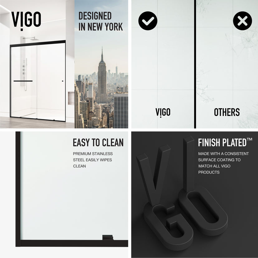 Satro 56 to 60 in W x 74 in H Double-Sliding Door in Matte Black (6mm) Clear Glass and Elan 24 in. Linear Shower Drain