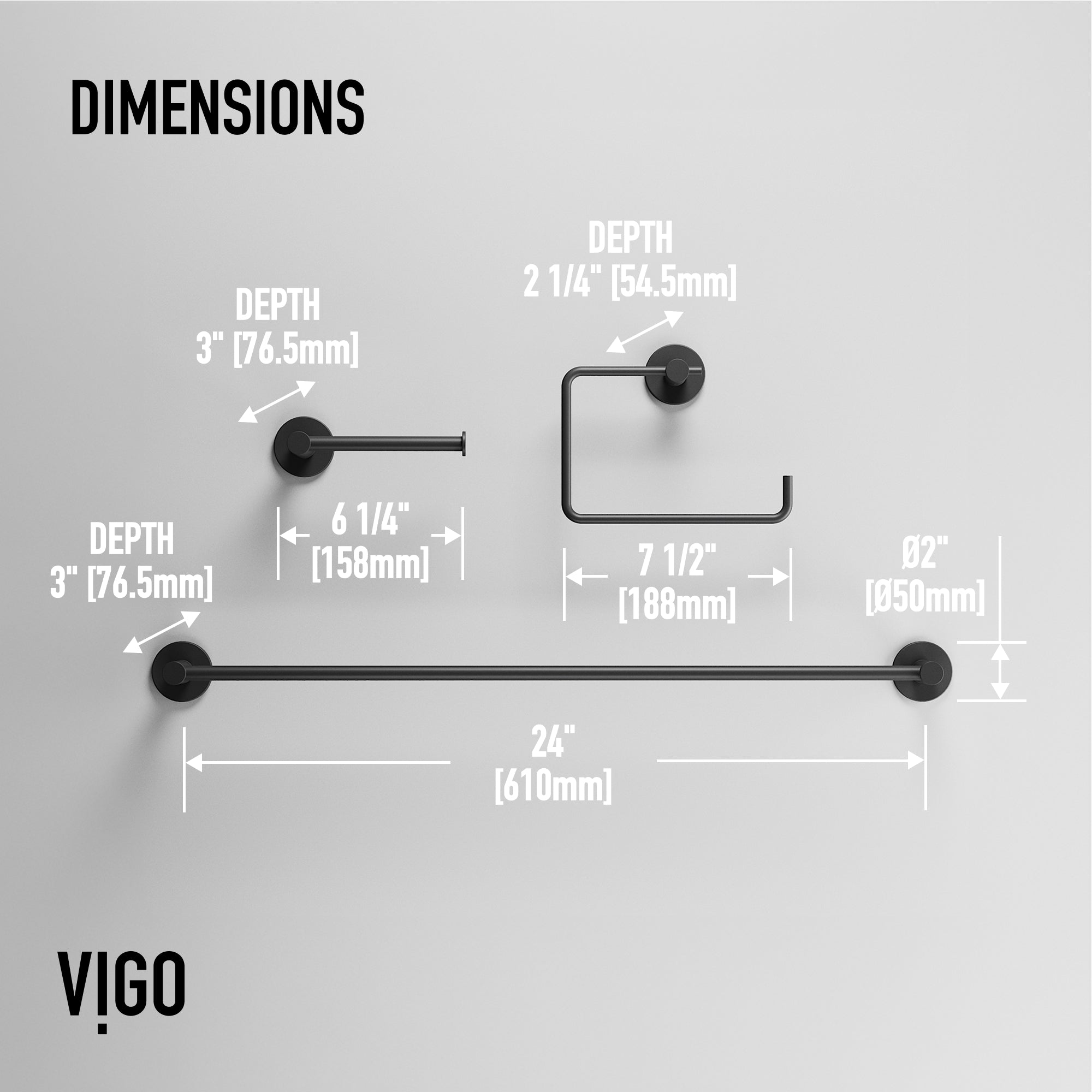 Cass 3-Piece Bath Hardware Set with 24 in. Towel Bar, Toilet Paper Holder, Hand Towel Holder
