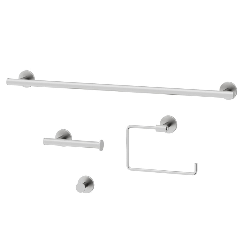 Elan 4-Piece Bath Hardware Set with 24 in. Towel Bar, Toilet Paper Holder, Hand Towel Holder, Hook