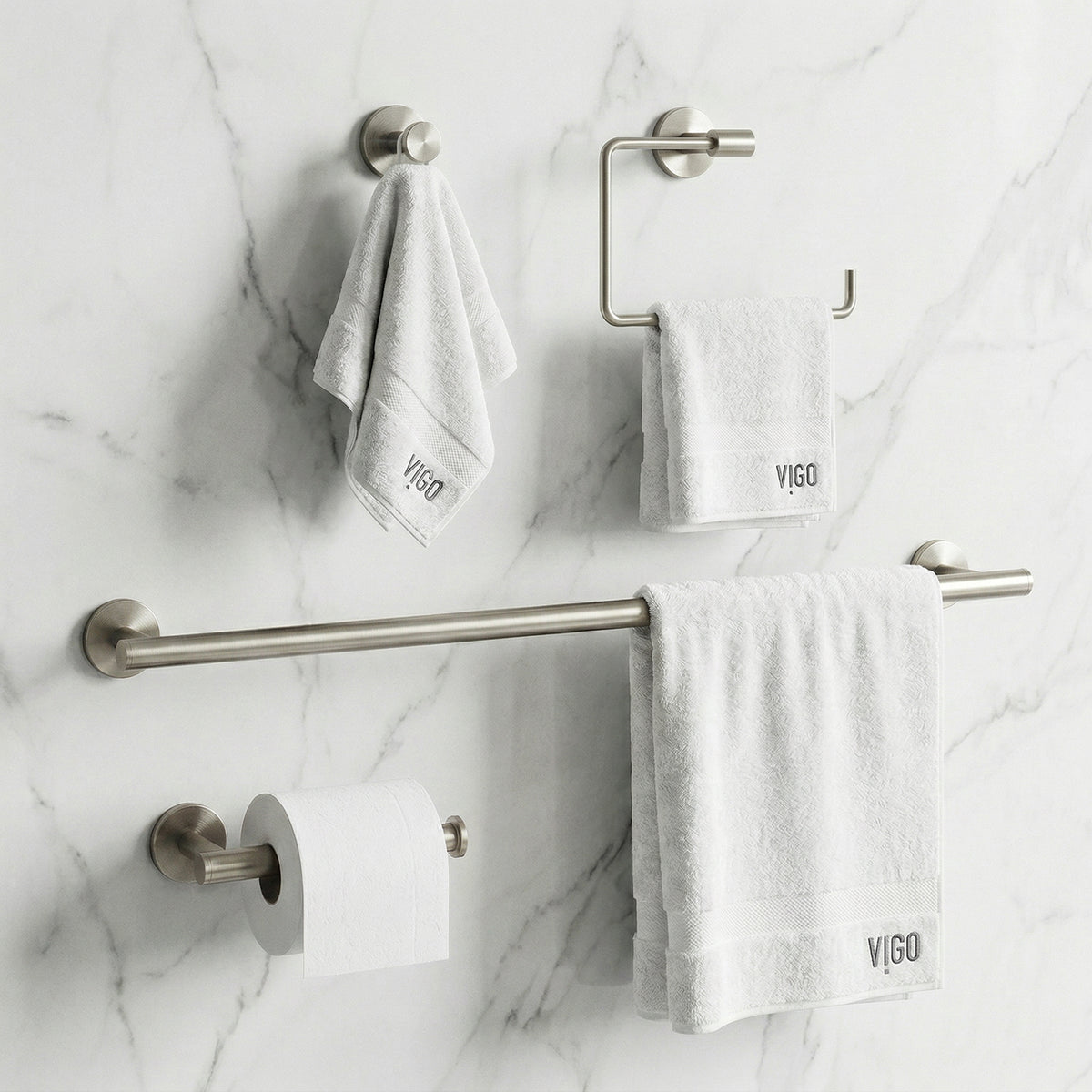 Elan 4-Piece Bath Hardware Set with 24 in. Towel Bar, Toilet Paper Holder, Hand Towel Holder, Hook