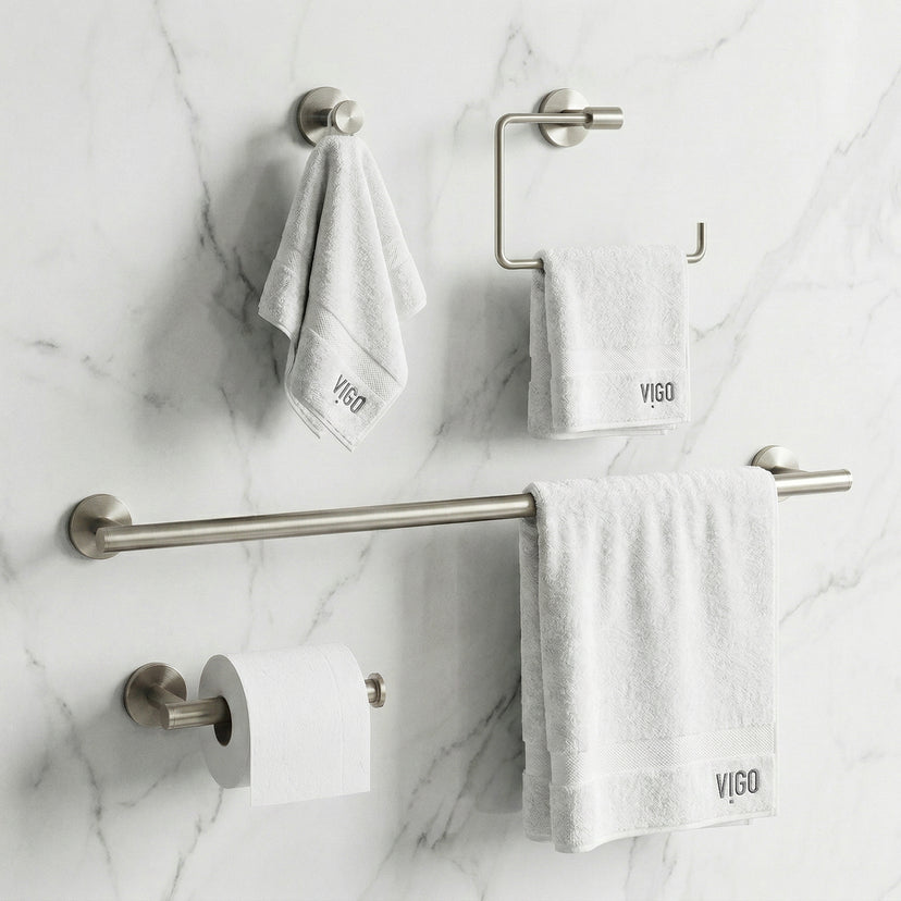 Elan 4-Piece Bath Hardware Set with 24 in. Towel Bar, Toilet Paper Holder, Hand Towel Holder, Hook