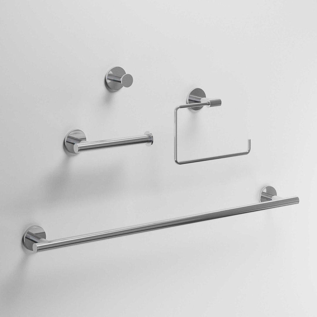 Elan 4-Piece Bath Hardware Set with 24 in. Towel Bar, Toilet Paper Holder, Hand Towel Holder, Hook
