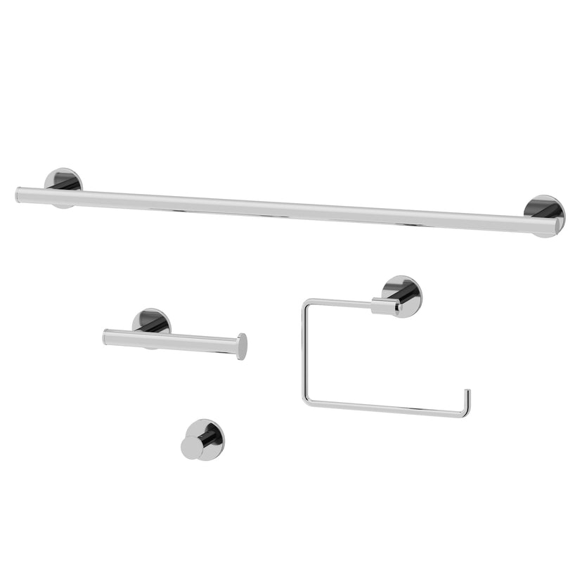 Elan 4-Piece Bath Hardware Set with 24 in. Towel Bar, Toilet Paper Holder, Hand Towel Holder, Hook