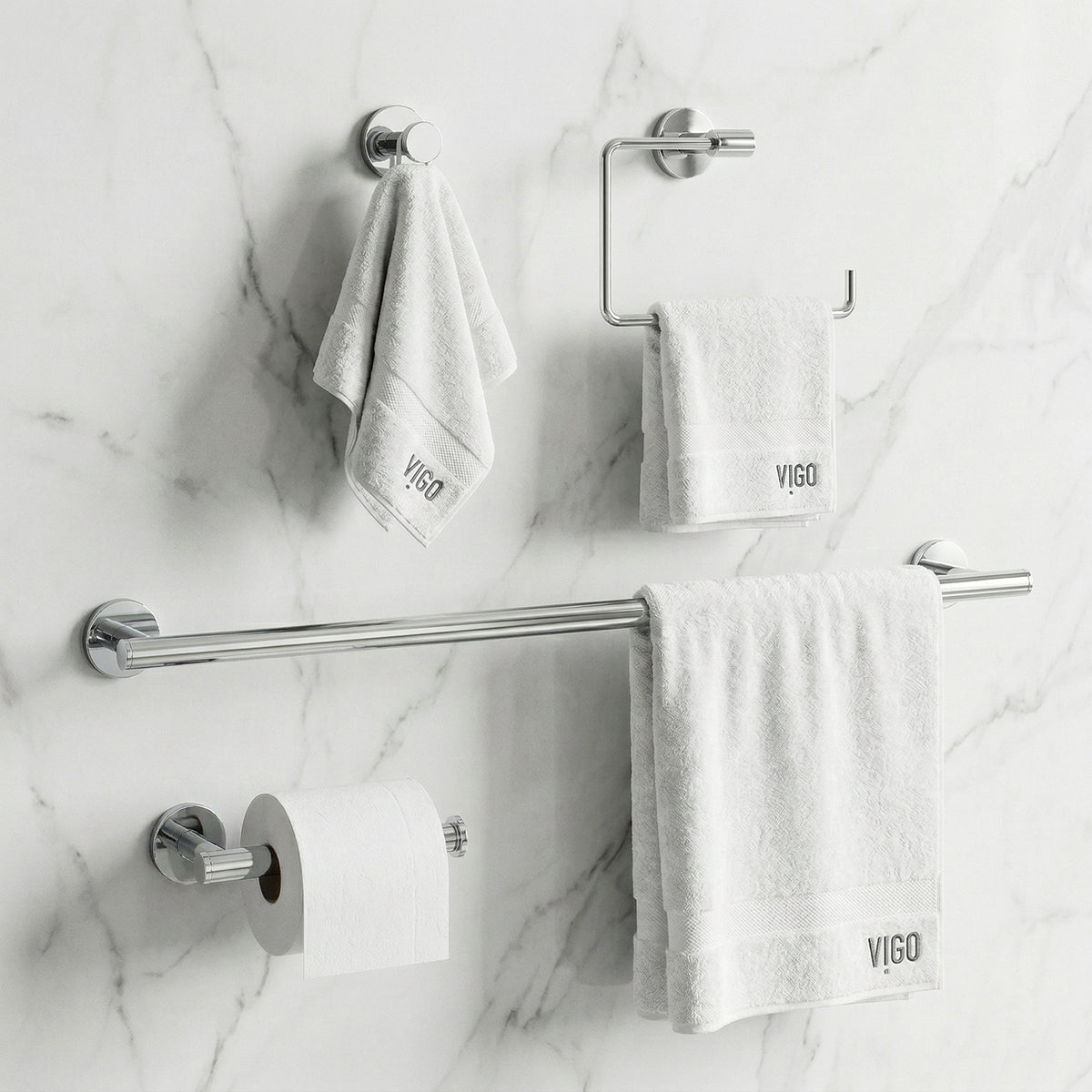 Elan 4-Piece Bath Hardware Set with 24 in. Towel Bar, Toilet Paper Holder, Hand Towel Holder, Hook