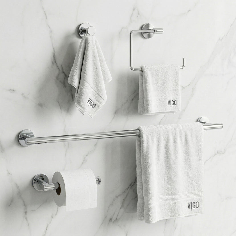 Elan 4-Piece Bath Hardware Set with 24 in. Towel Bar, Toilet Paper Holder, Hand Towel Holder, Hook