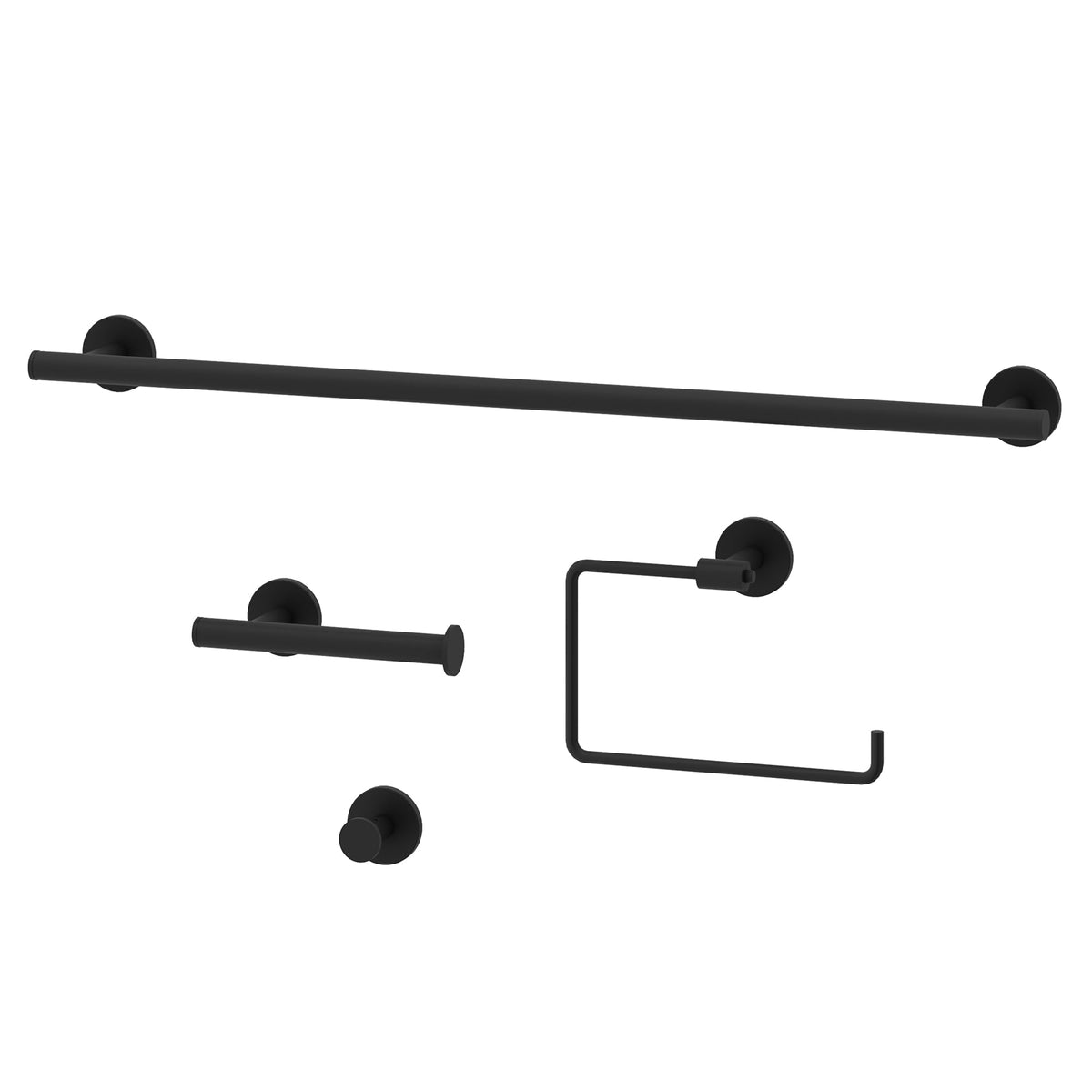 Elan 4-Piece Bath Hardware Set with 24 in. Towel Bar, Toilet Paper Holder, Hand Towel Holder, Hook