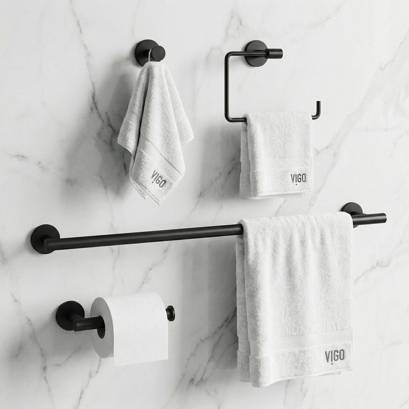 Elan 4-Piece Bath Hardware Set with 24 in. Towel Bar, Toilet Paper Holder, Hand Towel Holder, Hook