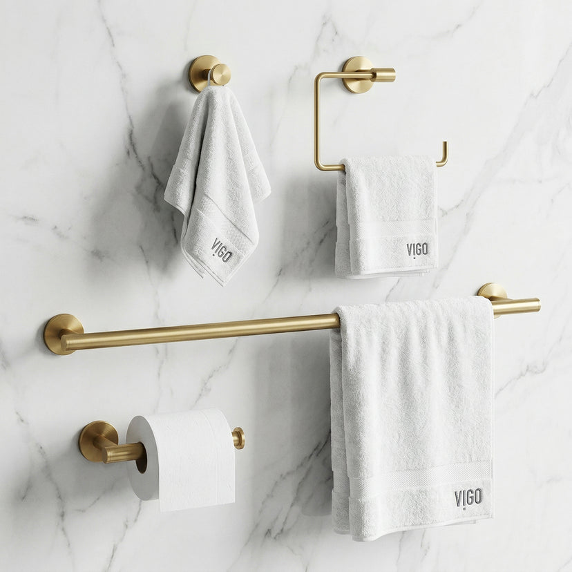 Elan 4-Piece Bath Hardware Set with 24 in. Towel Bar, Toilet Paper Holder, Hand Towel Holder, Hook