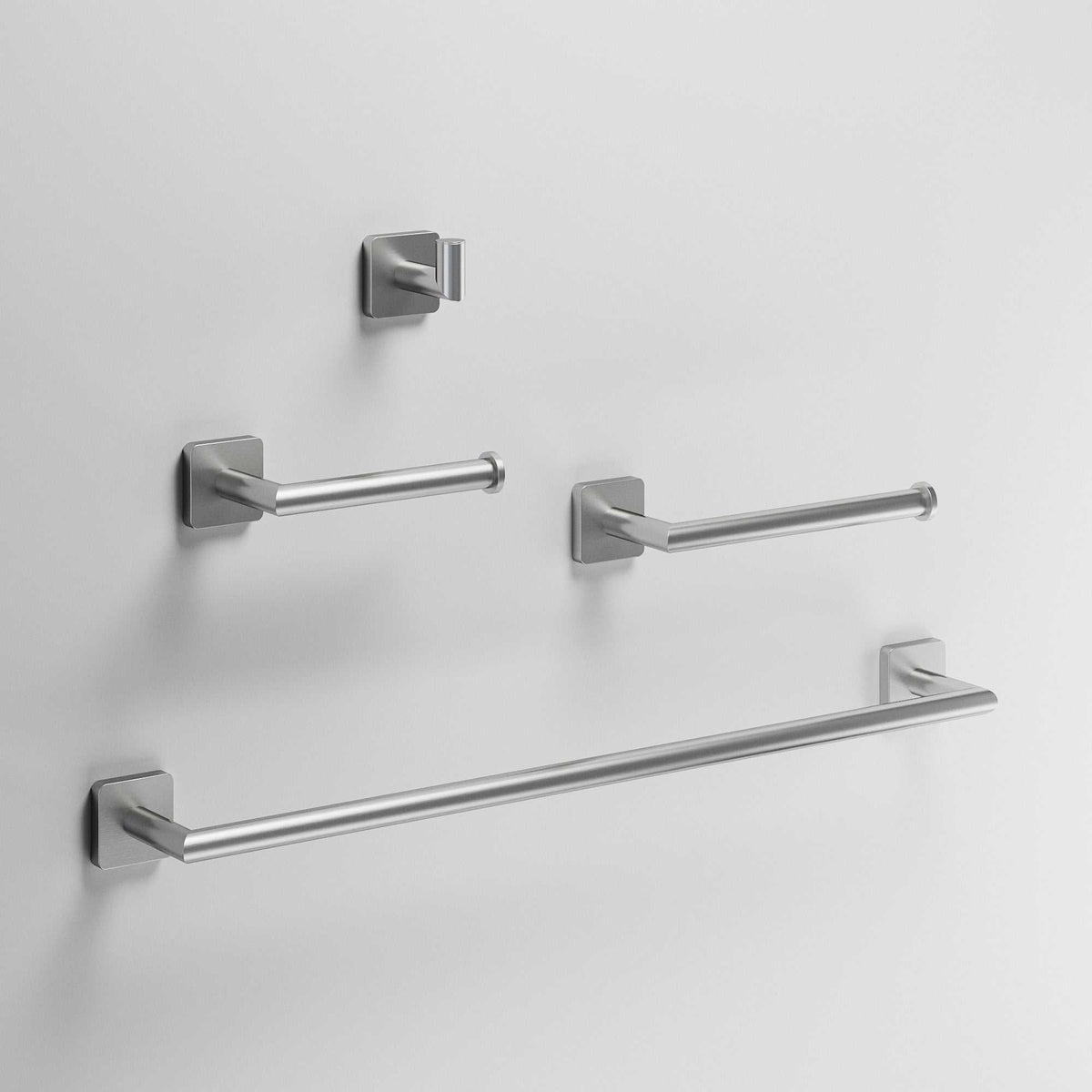 Satro 4-Piece Bath Hardware Set with 24 in. Towel Bar, Toilet Paper Holder, Hand Towel Holder, Hook