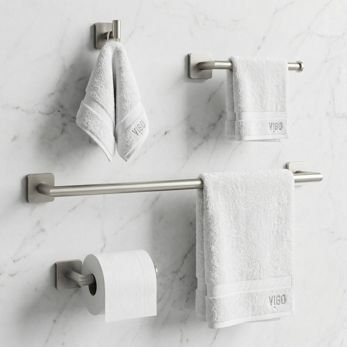 Satro 4-Piece Bath Hardware Set with 24 in. Towel Bar, Toilet Paper Holder, Hand Towel Holder, Hook