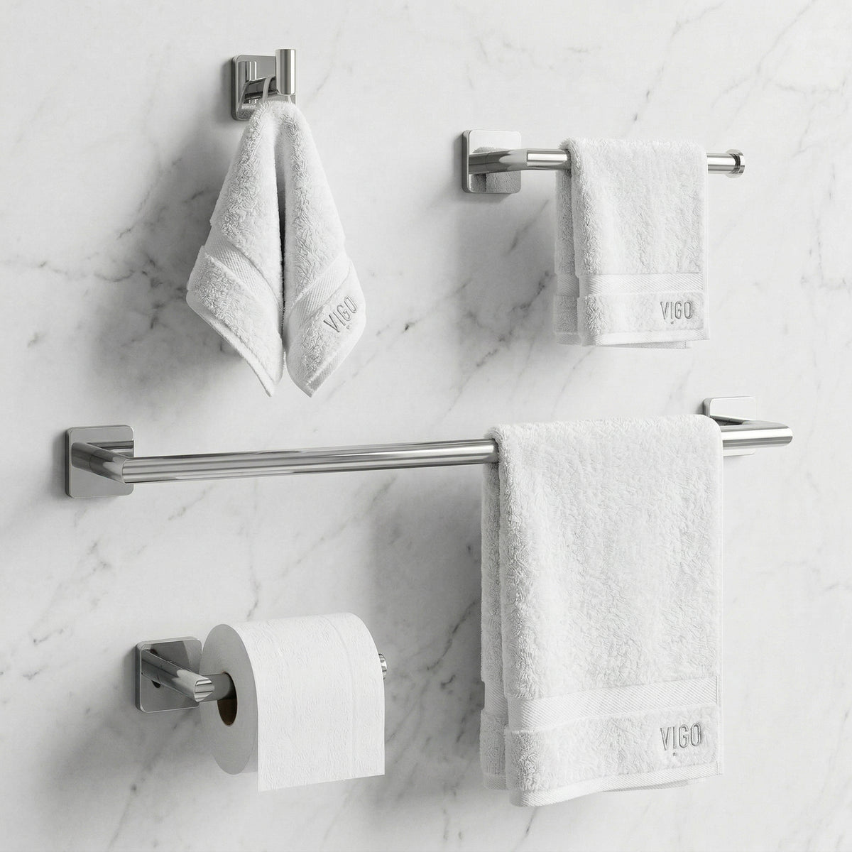 Satro 4-Piece Bath Hardware Set with 24 in. Towel Bar, Toilet Paper Holder, Hand Towel Holder, Hook