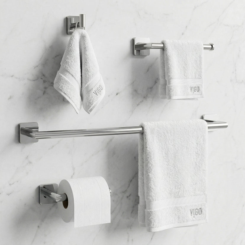 Satro 4-Piece Bath Hardware Set with 24 in. Towel Bar, Toilet Paper Holder, Hand Towel Holder, Hook