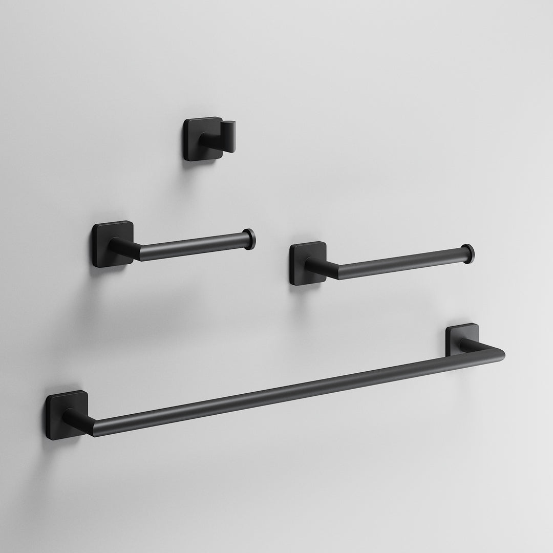 Satro 4-Piece Bath Hardware Set with 24 in. Towel Bar, Toilet Paper Holder, Hand Towel Holder, Hook