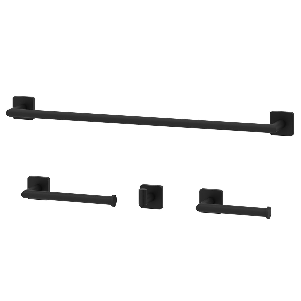 Satro 4-Piece Bath Hardware Set with 24 in. Towel Bar, Toilet Paper Holder, Hand Towel Holder, Hook