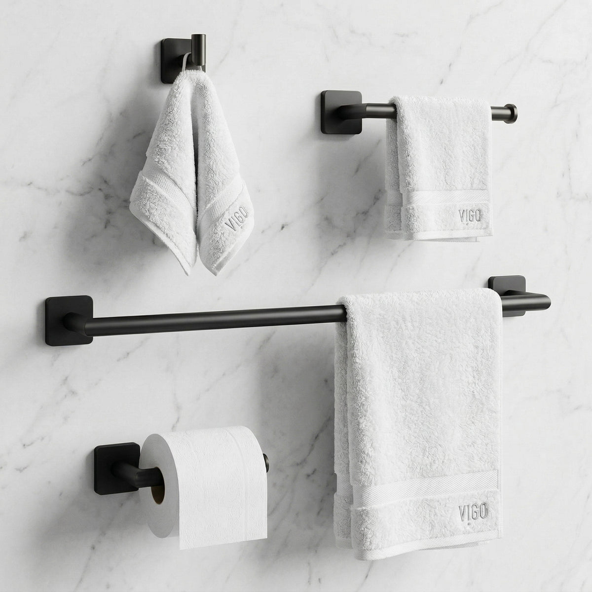 Satro 4-Piece Bath Hardware Set with 24 in. Towel Bar, Toilet Paper Holder, Hand Towel Holder, Hook