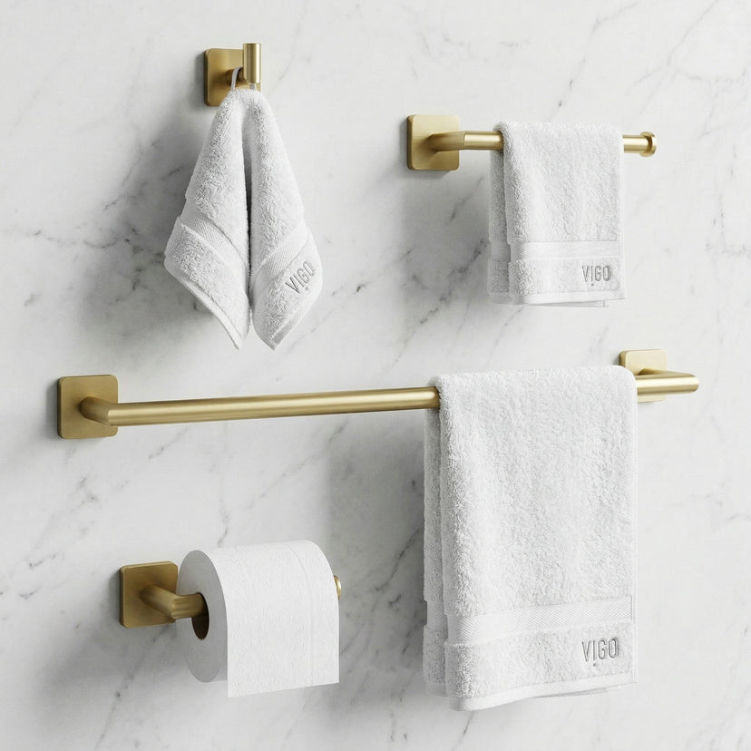 Satro 4-Piece Bath Hardware Set with 24 in. Towel Bar, Toilet Paper Holder, Hand Towel Holder, Hook
