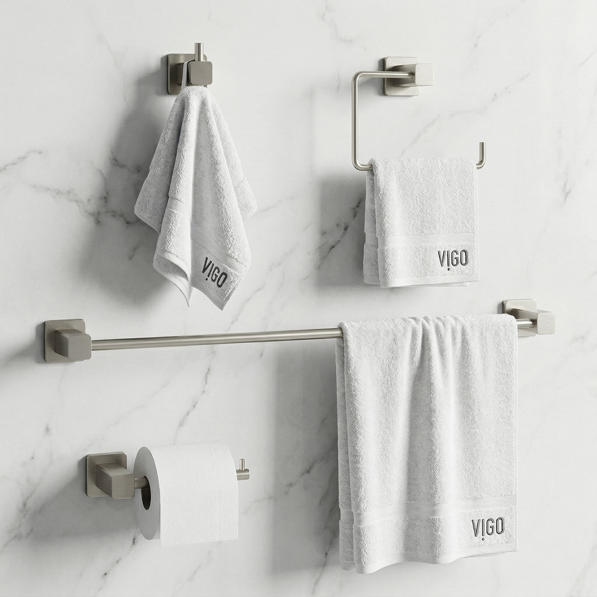 Meridian 4-Piece Bath Hardware Set with 24 in. Towel Bar, Toilet Paper Holder, Hand Towel Holder, Hook