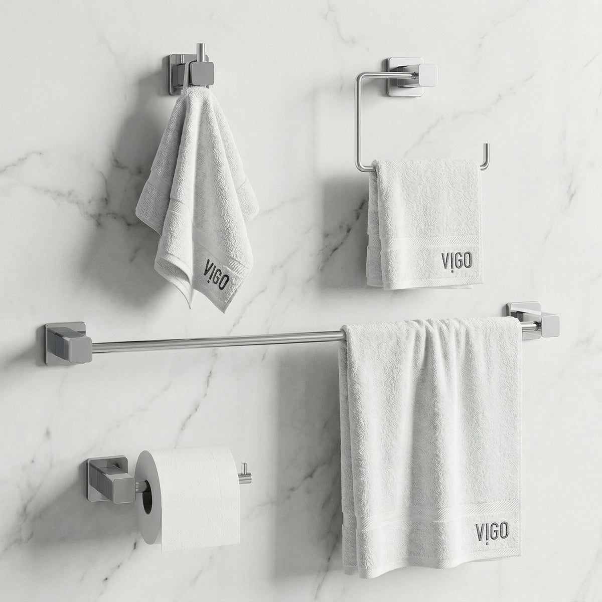 Meridian 4-Piece Bath Hardware Set with 24 in. Towel Bar, Toilet Paper Holder, Hand Towel Holder, Hook