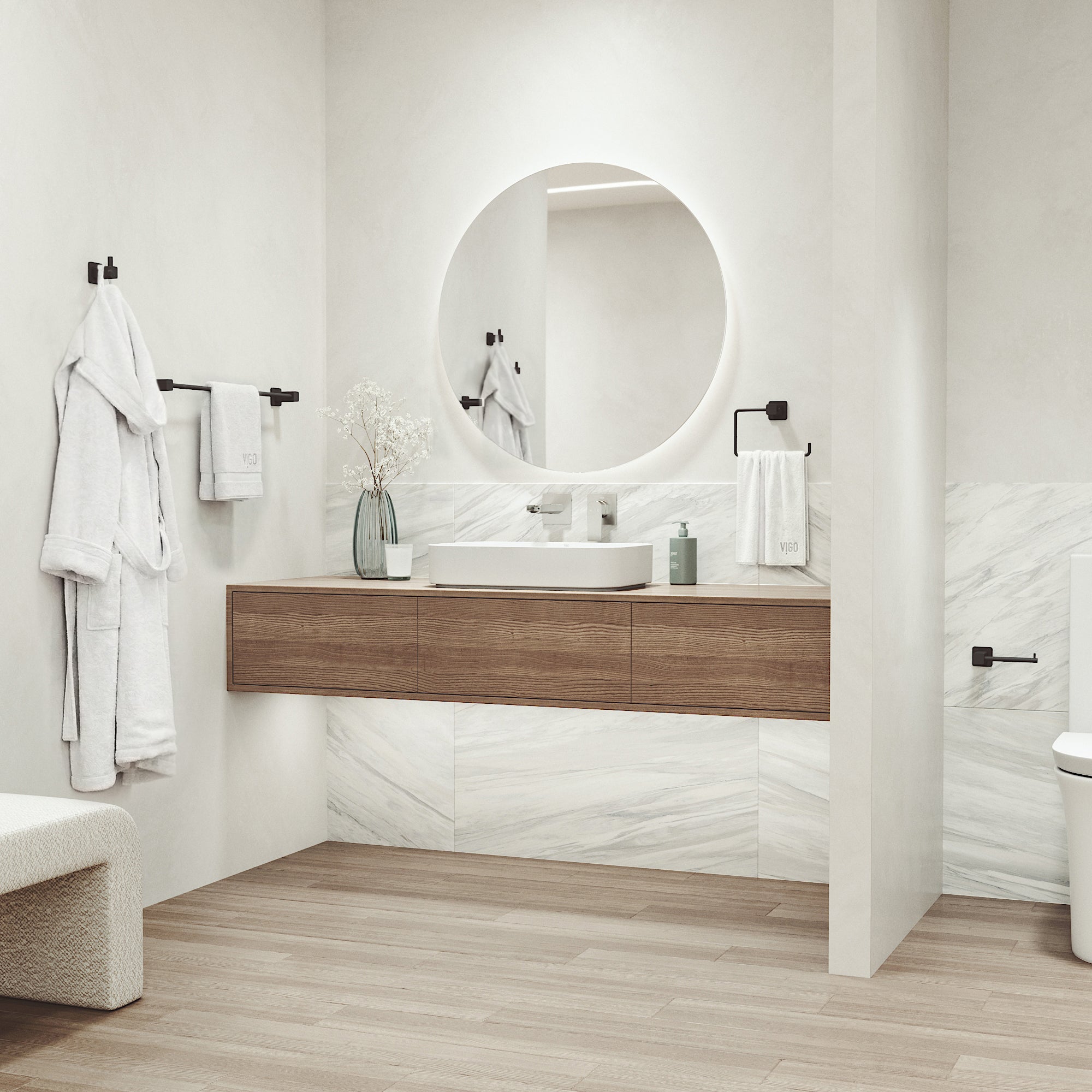 Meridian 4-Piece Bath Hardware Set with 24 in. Towel Bar, Toilet Paper Holder, Hand Towel Holder, Hook