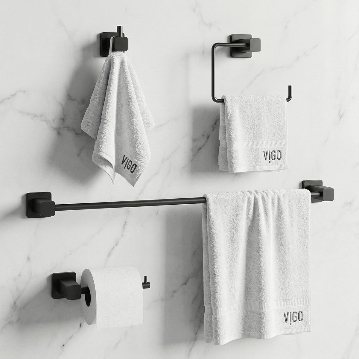 Meridian 4-Piece Bath Hardware Set with 24 in. Towel Bar, Toilet Paper Holder, Hand Towel Holder, Hook