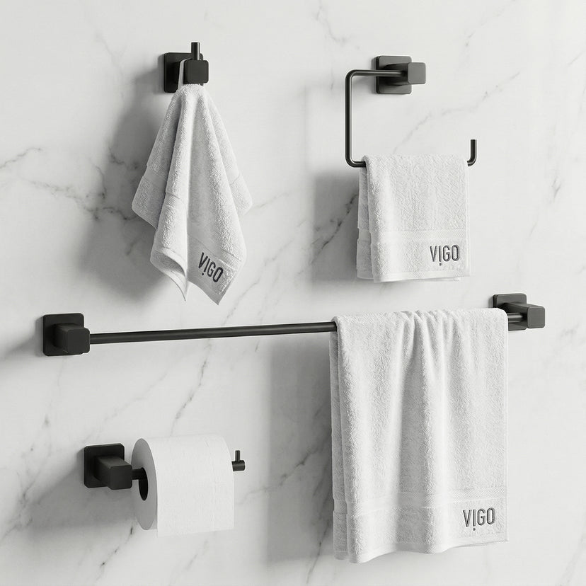 Meridian 4-Piece Bath Hardware Set with 24 in. Towel Bar, Toilet Paper Holder, Hand Towel Holder, Hook