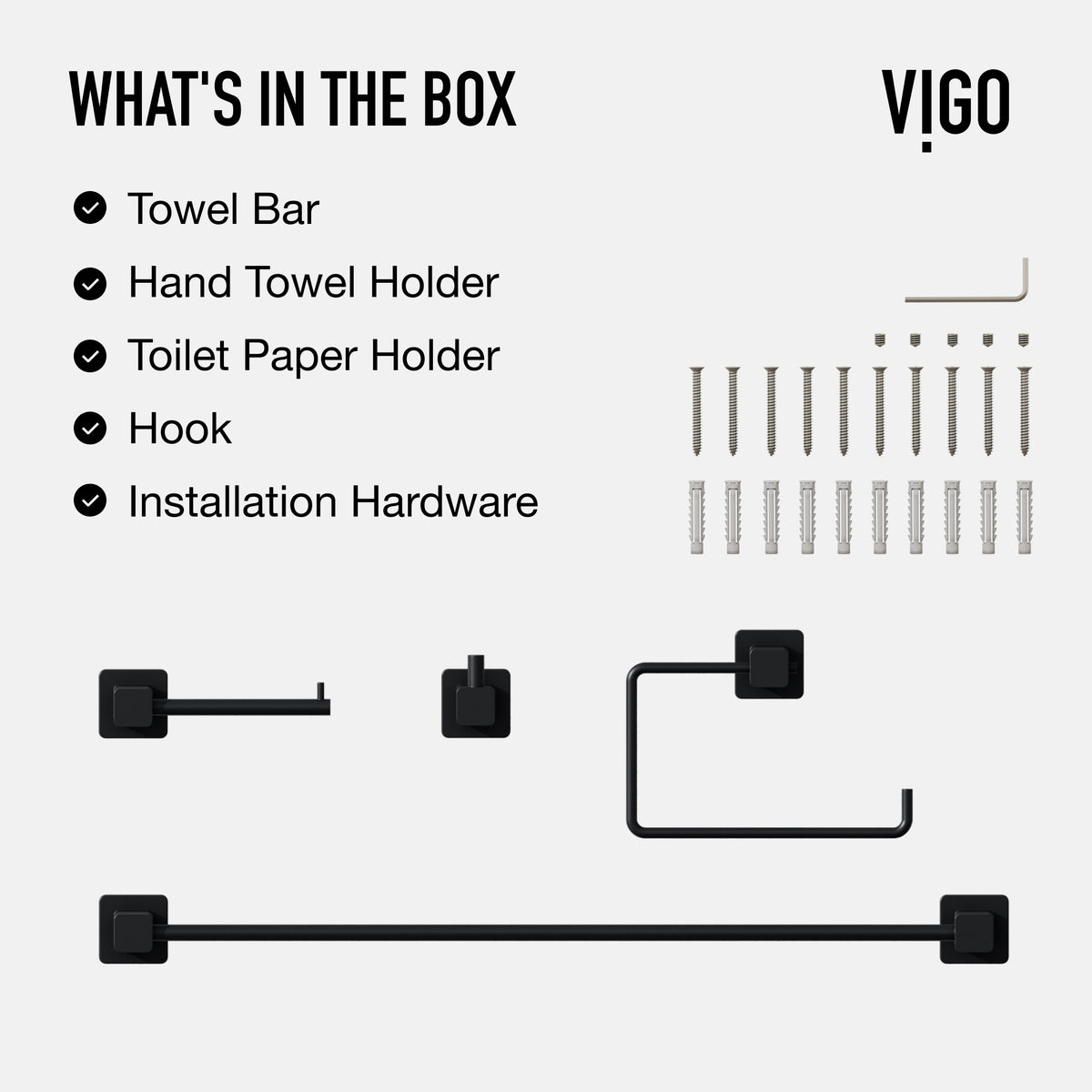 Meridian 4-Piece Bath Hardware Set with 24 in. Towel Bar, Toilet Paper Holder, Hand Towel Holder, Hook