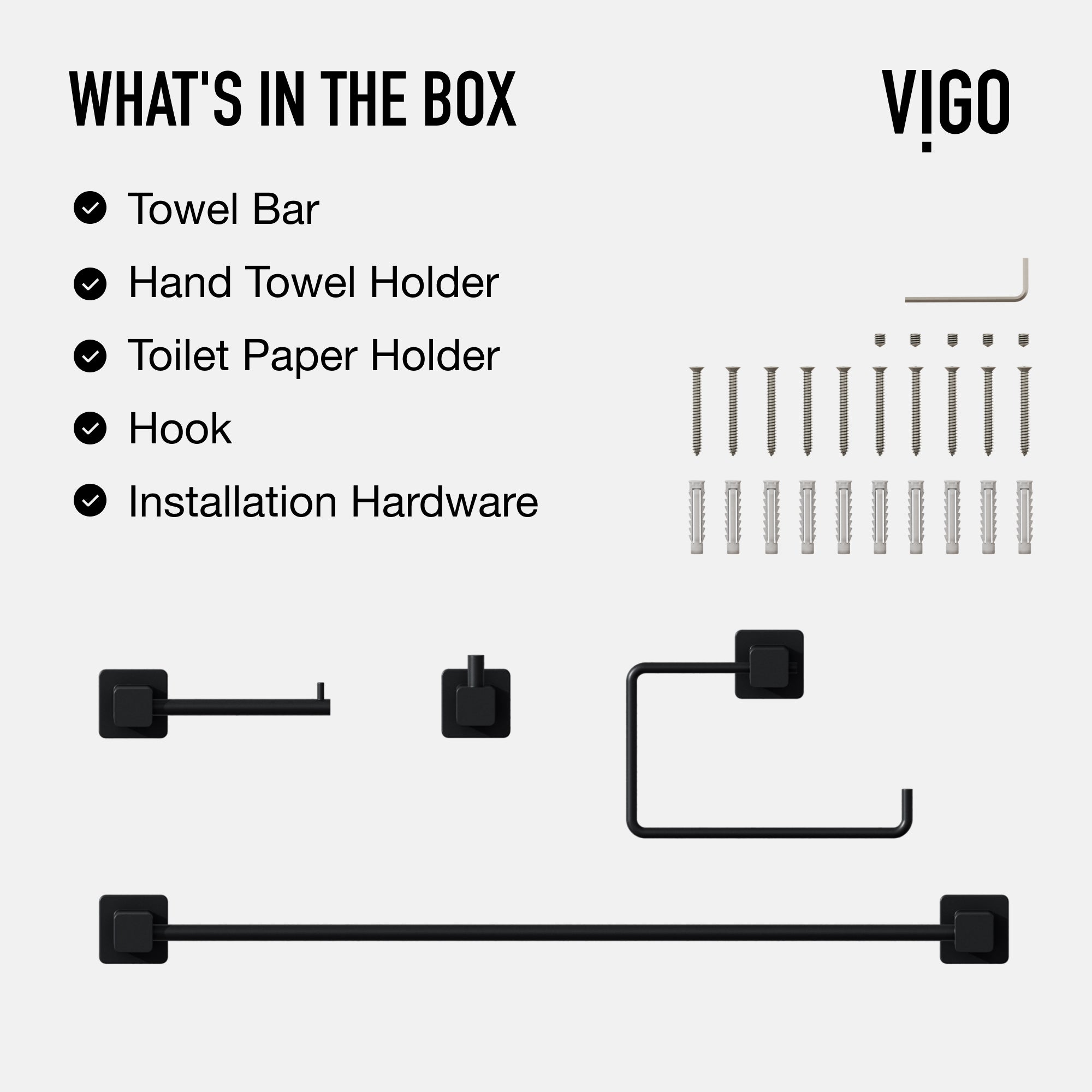 Meridian 4-Piece Bath Hardware Set with 24 in. Towel Bar, Toilet Paper Holder, Hand Towel Holder, Hook