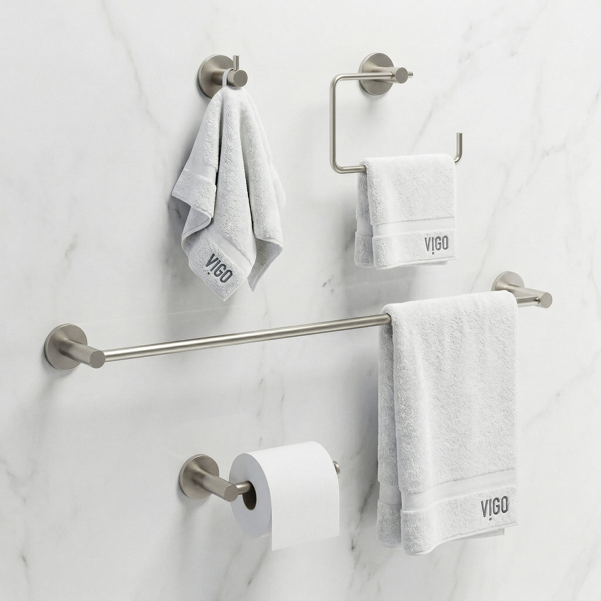 Cass 4-Piece Bath Hardware Set with 24 in. Towel Bar, Toilet Paper Holder, Hand Towel Holder, Hook