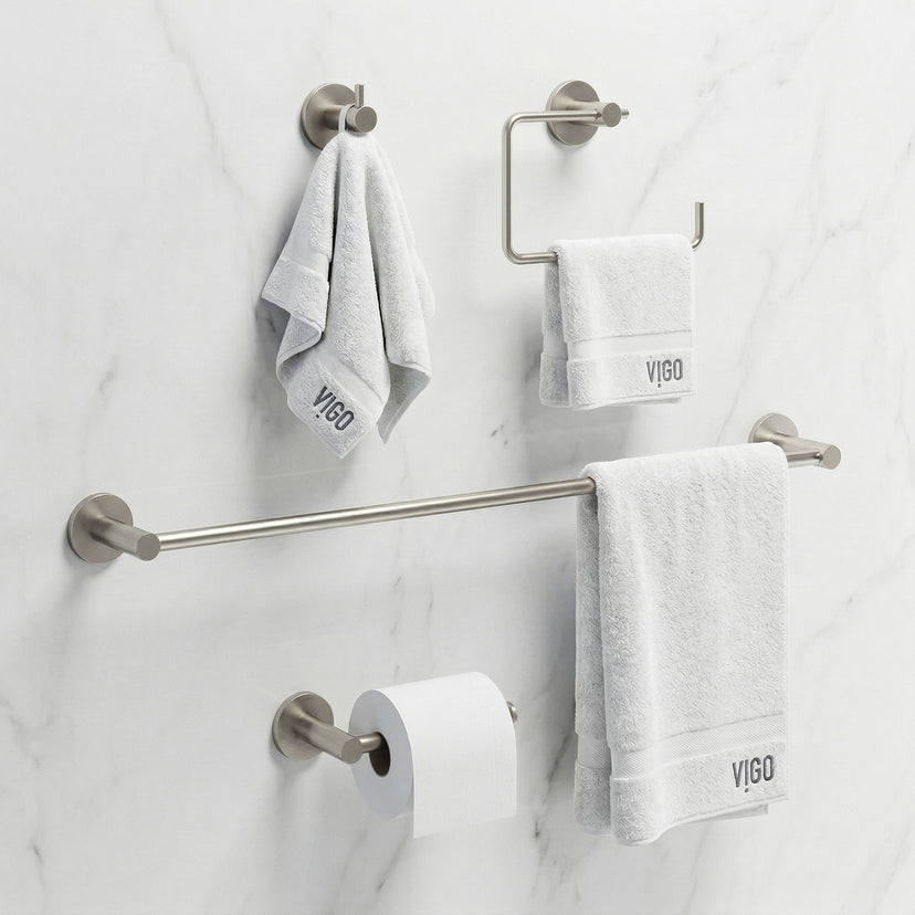Cass 4-Piece Bath Hardware Set with 24 in. Towel Bar, Toilet Paper Holder, Hand Towel Holder, Hook