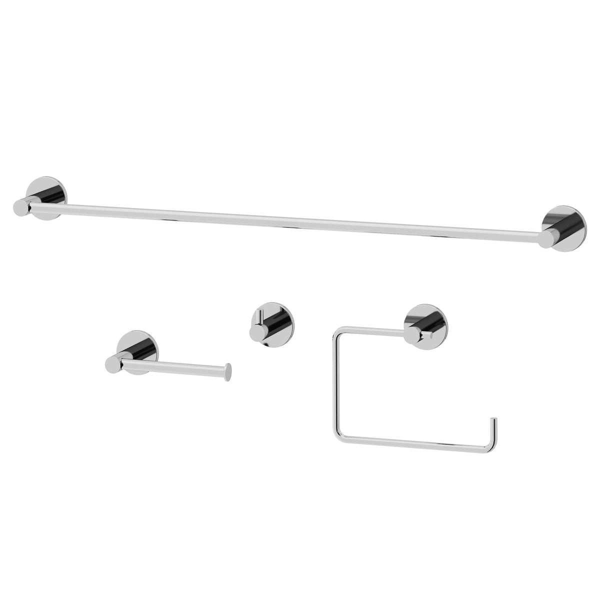 Cass 4-Piece Bath Hardware Set with 24 in. Towel Bar, Toilet Paper Holder, Hand Towel Holder, Hook
