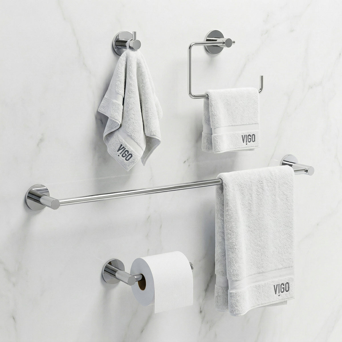 Cass 4-Piece Bath Hardware Set with 24 in. Towel Bar, Toilet Paper Holder, Hand Towel Holder, Hook
