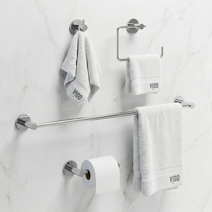 Cass 4-Piece Bath Hardware Set with 24 in. Towel Bar, Toilet Paper Holder, Hand Towel Holder, Hook