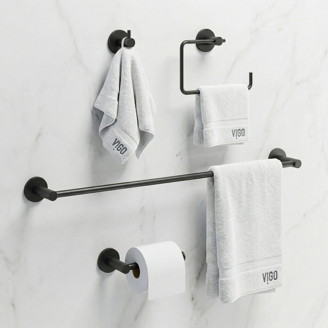 Cass 4-Piece Bath Hardware Set with 24 in. Towel Bar, Toilet Paper Holder, Hand Towel Holder, Hook