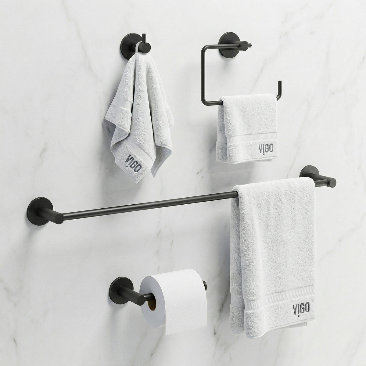 Cass 4-Piece Bath Hardware Set with 24 in. Towel Bar, Toilet Paper Holder, Hand Towel Holder, Hook