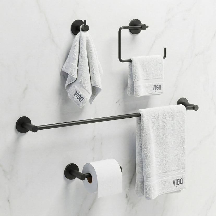 Cass 4-Piece Bath Hardware Set with 24 in. Towel Bar, Toilet Paper Holder, Hand Towel Holder, Hook