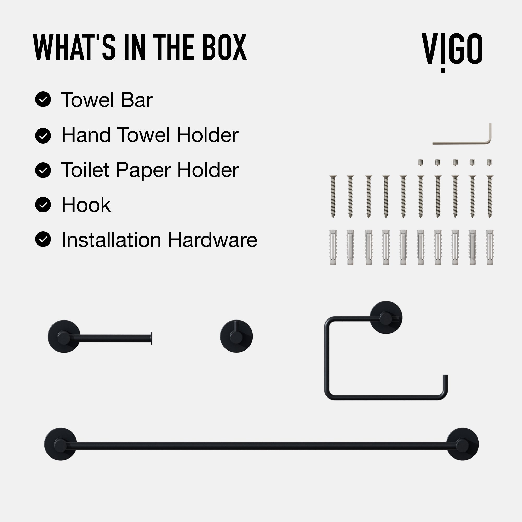Cass 4-Piece Bath Hardware Set with 24 in. Towel Bar, Toilet Paper Holder, Hand Towel Holder, Hook