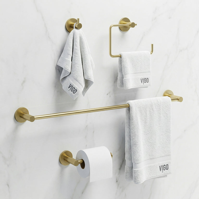 Cass 4-Piece Bath Hardware Set with 24 in. Towel Bar, Toilet Paper Holder, Hand Towel Holder, Hook