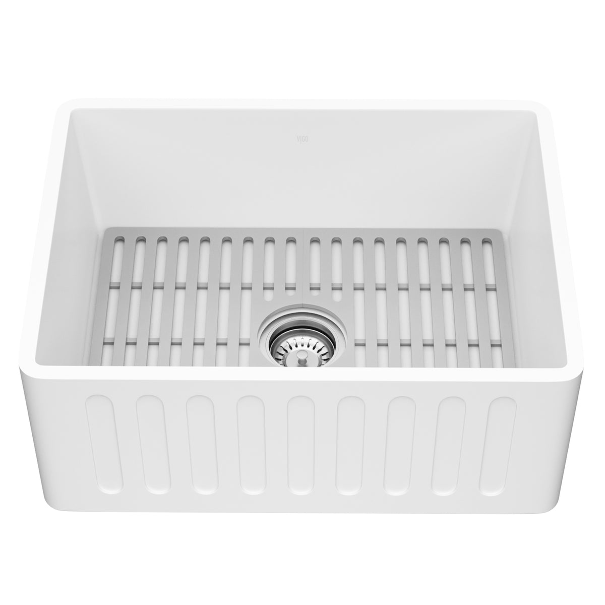 Modern rectangular kitchen sink set with silicone grid and strainer included