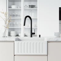 10-inch tall farmhouse sink with heat resistant matte stone finish