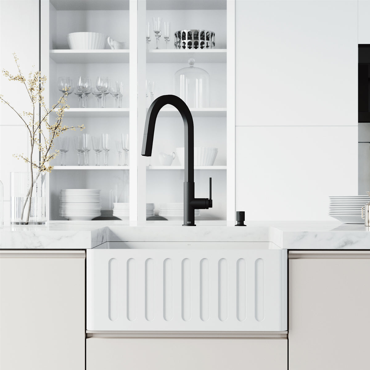 10-inch tall farmhouse sink with heat resistant matte stone finish