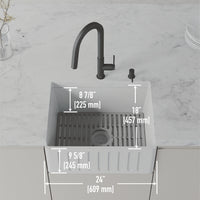 Rectangular farmhouse sink with insulated base and included strainer