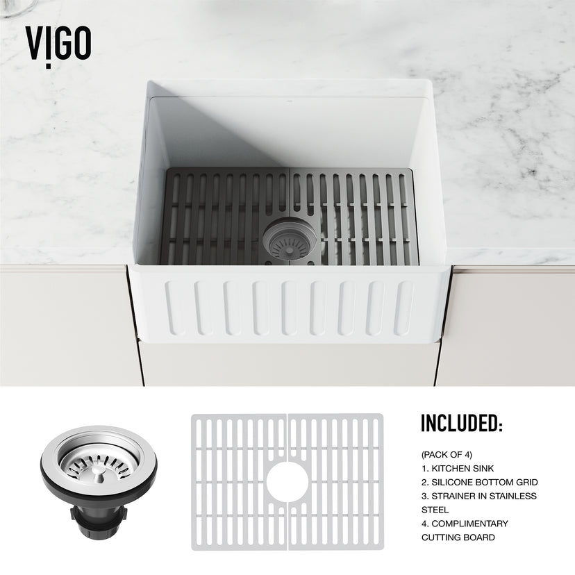 Contemporary kitchen sink with silicone grid and strainer, matte stone material