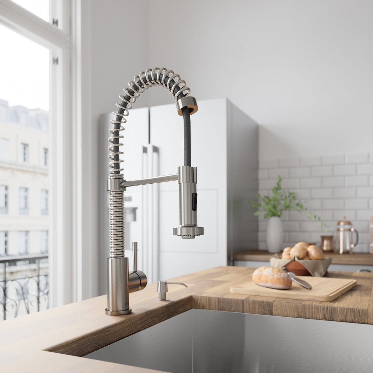 Handmade stainless steel kitchen accessory, deck mount with scratch resistant and fade resistant finish