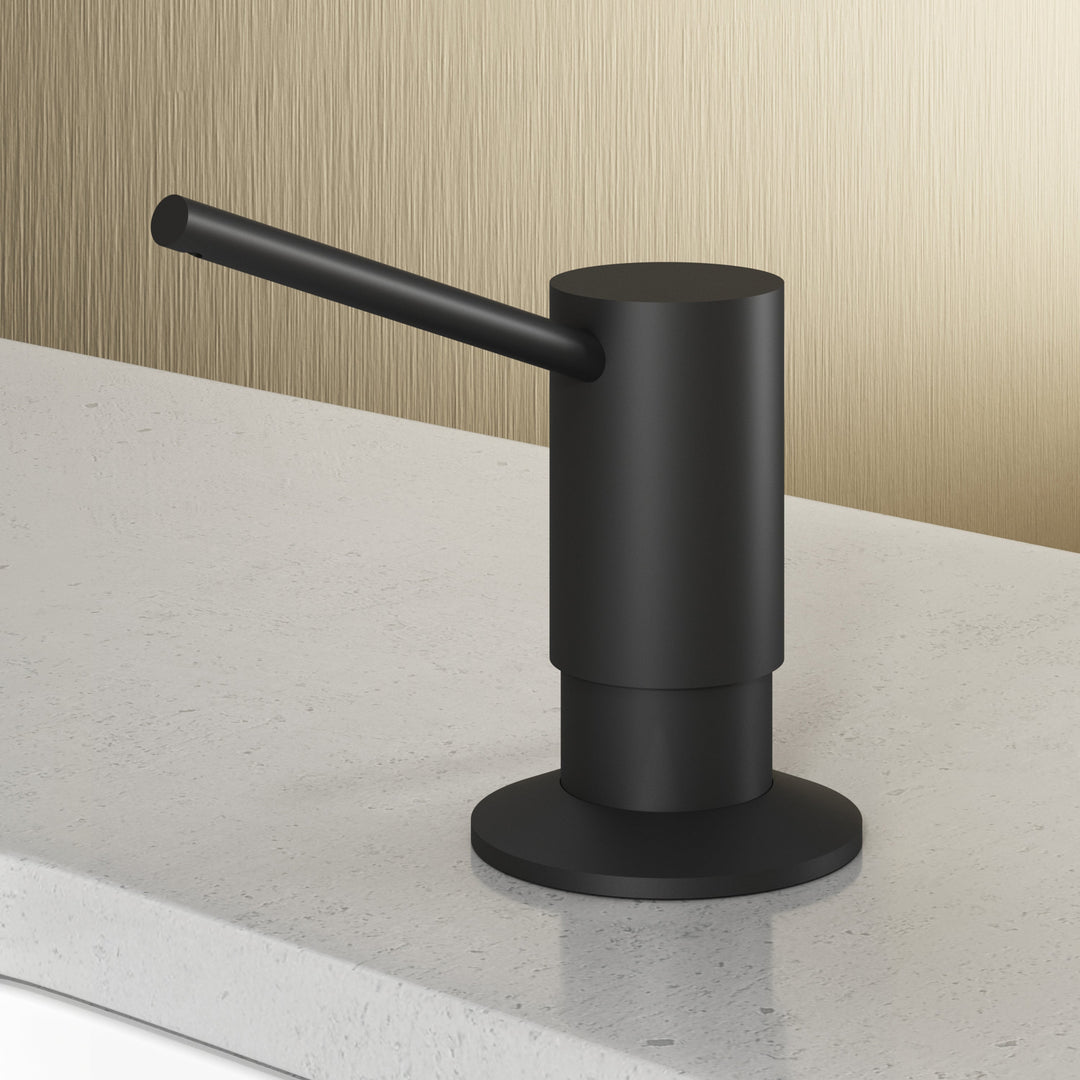 Matte black deck mount kitchen accessory with modern contemporary style