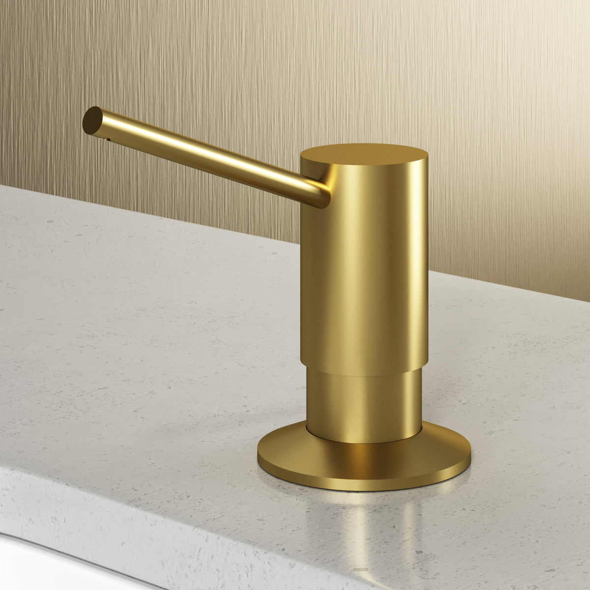Matte brushed gold kitchen accessory with modern deck mount design