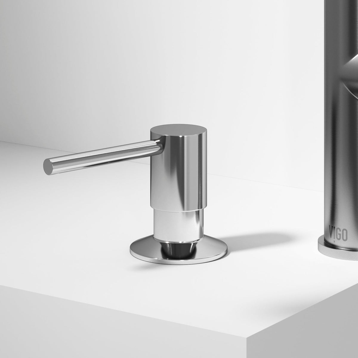 Chrome deck mount kitchen accessory with modern design and brass construction