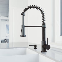 Handmade brass kitchen accessory with matte black, deck mount design