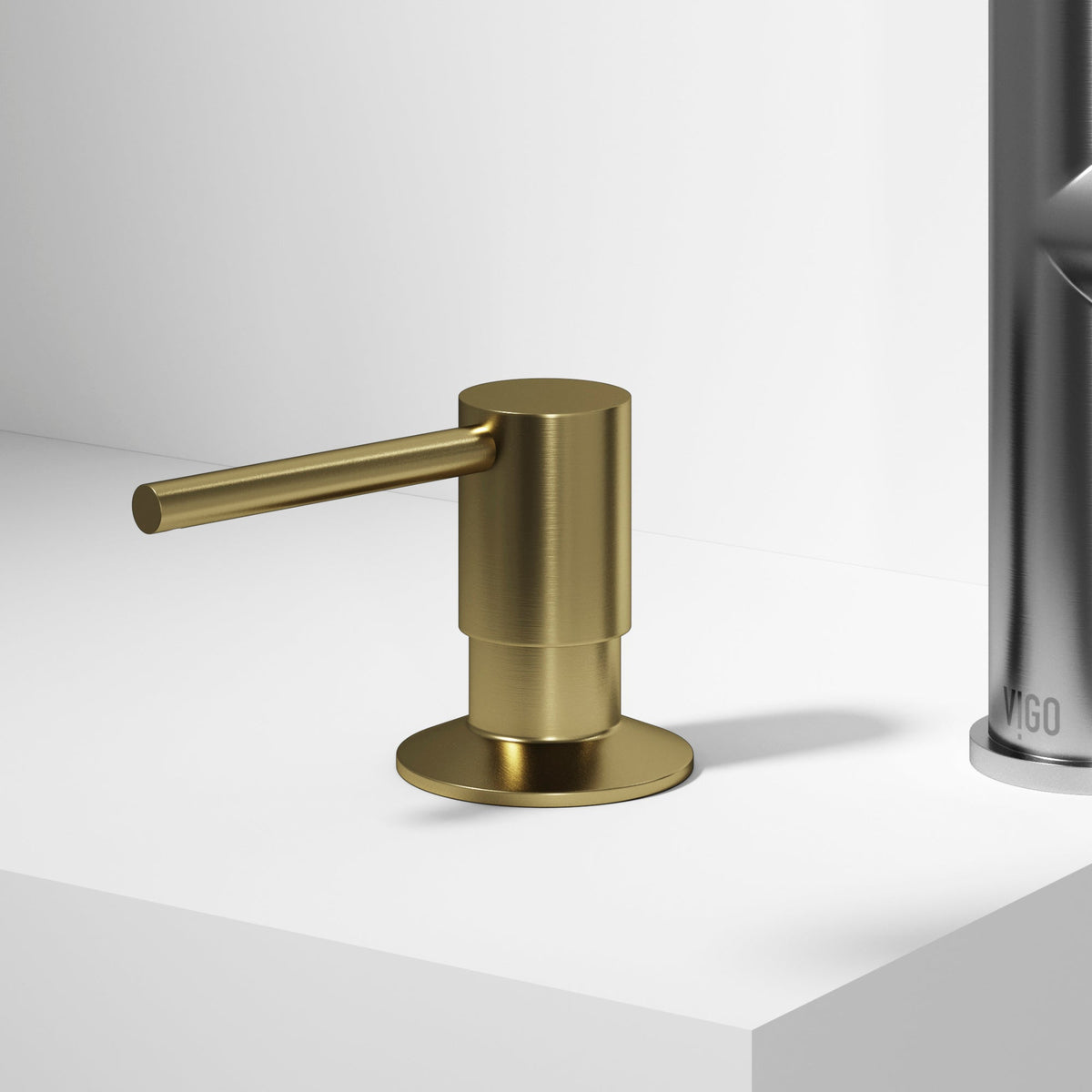 Matte brushed gold deck mount kitchen accessory with modern design