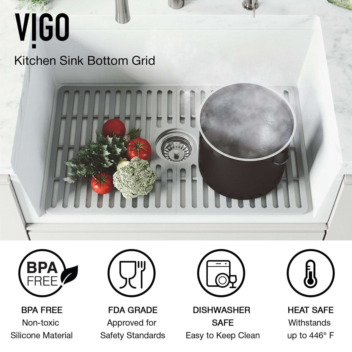 Fade resistant gray silicone grid for sink approved for commercial use